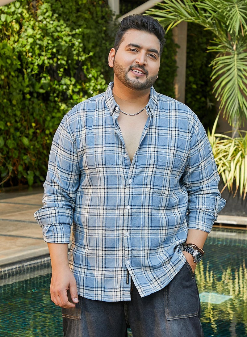 Instafab Plus Instafab Plus Men's Baby Blue Shadow-Graph Regular Shirt For Casual Wear | Spread Collar | Long Cuffed Sleeves | Button Closure | Plus Size Shirt Crafted With Comfort Fit For Everyday Wear - Image 2