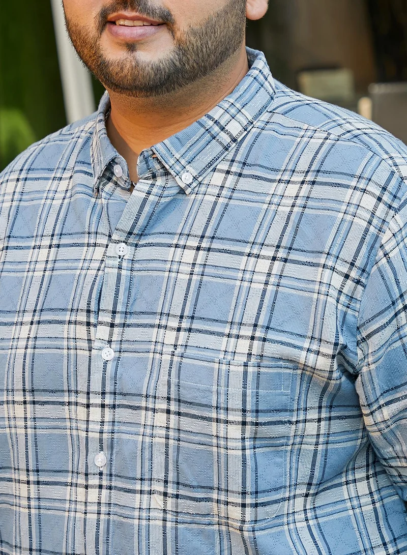 Instafab Plus Instafab Plus Men's Baby Blue Shadow-Graph Regular Shirt For Casual Wear | Spread Collar | Long Cuffed Sleeves | Button Closure | Plus Size Shirt Crafted With Comfort Fit For Everyday Wear