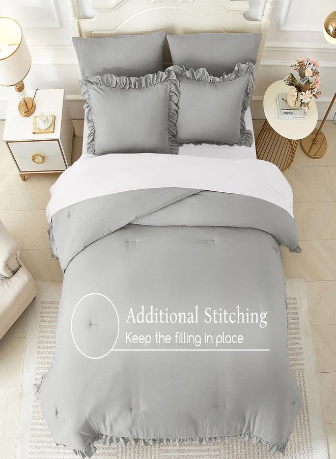 ARTALL Full/Queen Comforter Set Reyna Ruffled Comforter Sets 3 Pieces (1 Comforter and 2 Pillow Shams) Vintage Farmhouse Shabby Chic Bedding Soft Fluffy Comforter Set All Season, Light Grey - Image 4