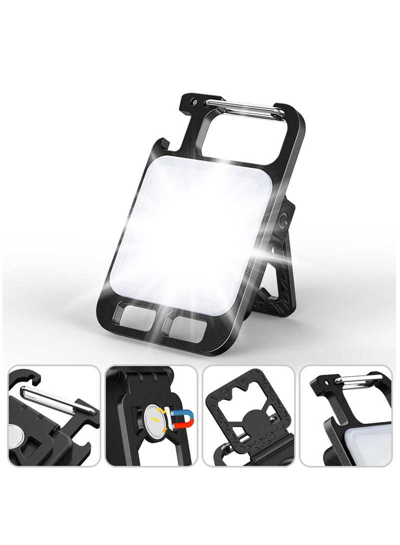 Mini COB Keychain Light, Rechargeable, Magnetic, 4 Modes, Foldable Bracket and bottle Opener, Compact Emergency Flashlight for Night Fishing, Camping, Walking - Image 1