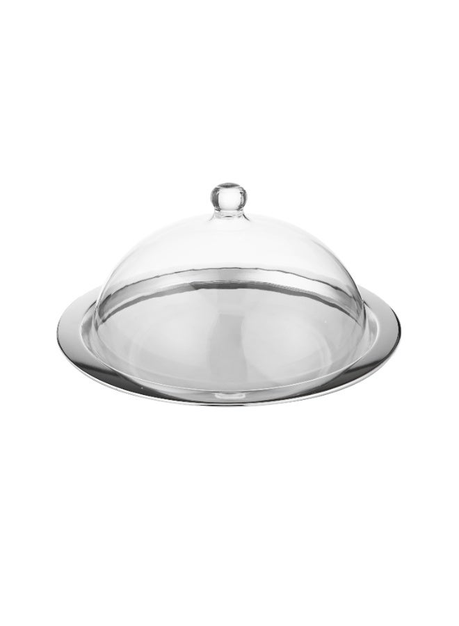 دانيا ✨ طبق تقديم ستانلس مع غطاء زجاج – قطر 37.5 سم | مثالي للقهوة السعودية والتمر والحلويات ☕🌴🍰 - Image 2