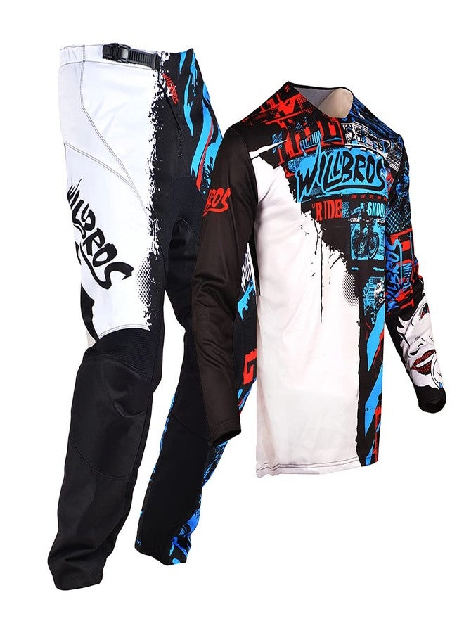 Willbros Motocross Jersey Pant Combo Mens MX Gear Set Riding Ride Black Blue Dirt Bike Offroad Racing Adult, Black Blue, Jersey S/Pants W30 - Image 2