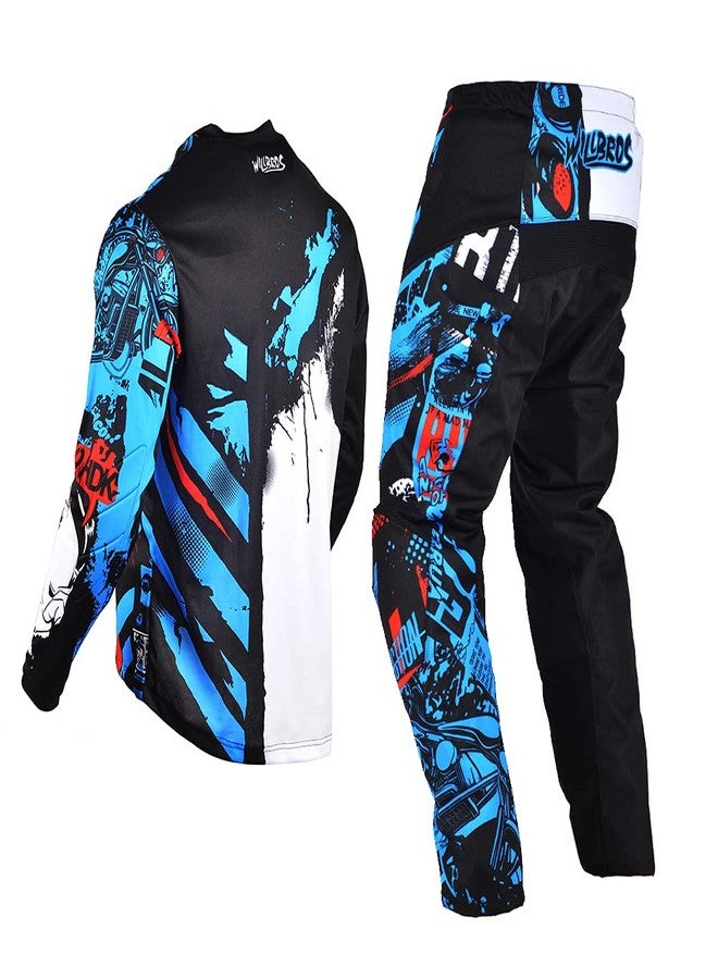 Willbros Motocross Jersey Pant Combo Mens MX Gear Set Riding Ride Black Blue Dirt Bike Offroad Racing Adult, Black Blue, Jersey S/Pants W30 - Image 3