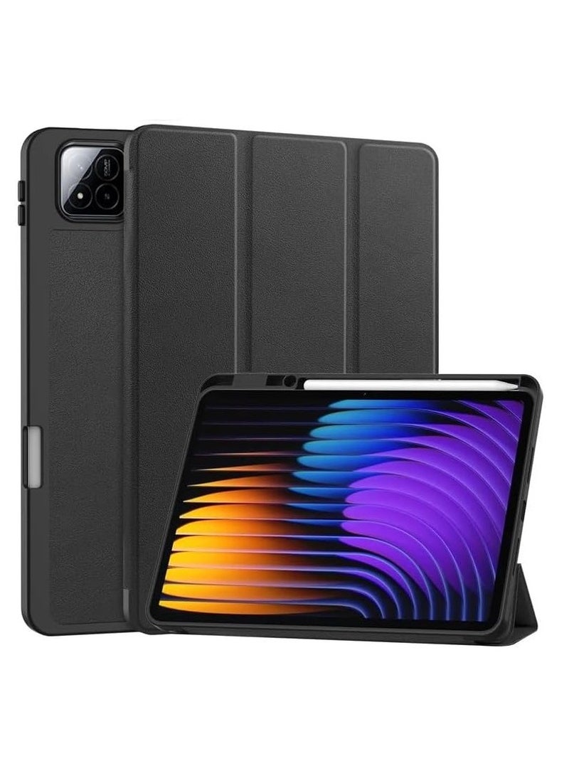 ميجوفاست شاومي باد 7 / شاومي باد 7 برو، غطاء ذكي مع حامل قلم وظهر من السيليكون الناعم للأطفال وحماية كاملة للجسم، غطاء إيقاظ/نوم تلقائي لجهاز مي باد 7 / مي باد 7 برو (أسود) - Image 1