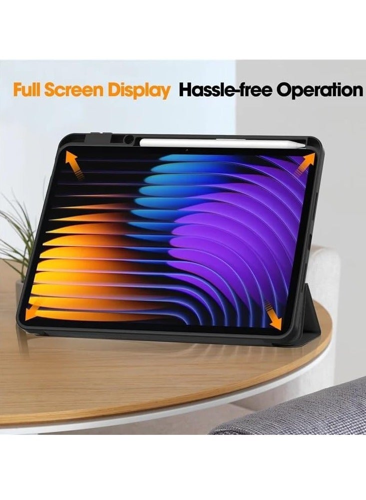 ميجوفاست شاومي باد 7 / شاومي باد 7 برو، غطاء ذكي مع حامل قلم وظهر من السيليكون الناعم للأطفال وحماية كاملة للجسم، غطاء إيقاظ/نوم تلقائي لجهاز مي باد 7 / مي باد 7 برو (أسود) - Image 3