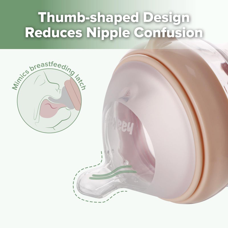 haakaa Gen.3 Natural Glass Baby Bottle 4.2oz/120ml - Wide Neck, Anti-Colic Slow Flow Nipple,Easy to Clean, 0M+ Breastfed Babies, Newborn Registry Essentials,BPA Free-Peach - Image 3