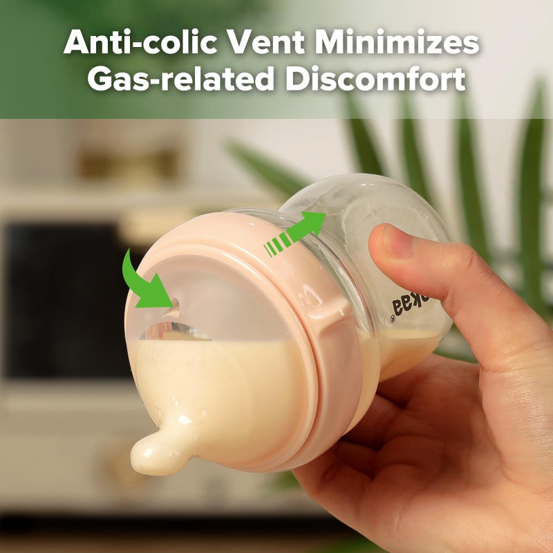 haakaa Gen.3 Natural Glass Baby Bottle 4.2oz/120ml - Wide Neck, Anti-Colic Slow Flow Nipple,Easy to Clean, 0M+ Breastfed Babies, Newborn Registry Essentials,BPA Free-Peach - Image 5