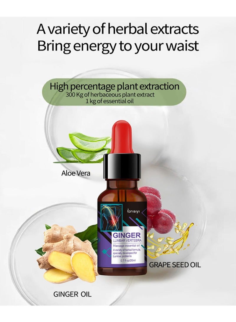 lansiyi Natural Ginger Lumbar Vertebra Massage Essential Oil 20ml,Lumbar Vertebra Pain Oil,Relieves Waist Fatigue and Sciatica,Suitable for People With Various Waist Discomfort and Prolonged Sitting  - Image 3