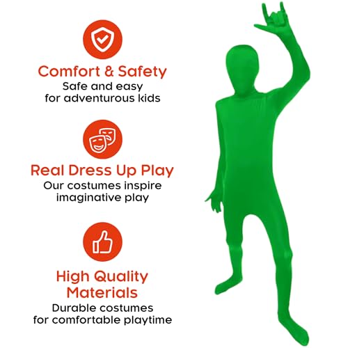 Morphsuits Green Bodysuit Costume for Kids, Green Screen Suit for Kids, Body Suit for Child, Fun Halloween Dress-Up, Medium - Image 3