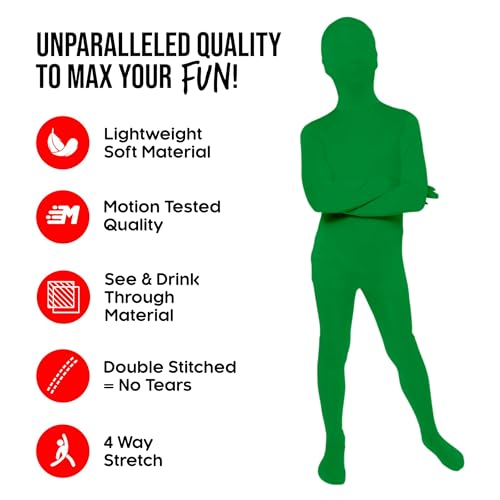 Morphsuits Green Bodysuit Costume for Kids, Green Screen Suit for Kids, Body Suit for Child, Fun Halloween Dress-Up, Medium - Image 2