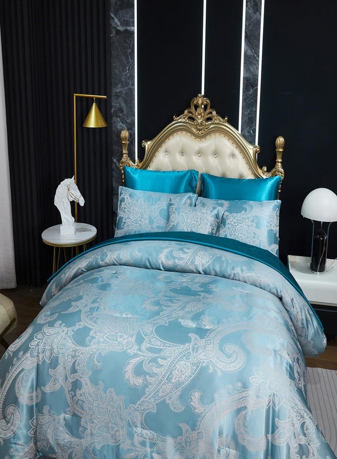 Bedding_Dreamer طقم لحاف ملكي جاكار باللون الأخضر الطاووس مع مجموعة ملاءات من الساتان 8 قطع تطريز زهور نيوكلاسيكية لتزيين المنزل لحاف ناعم فاخر من الفندق مع حقيبة سرير وغطاء وسادة واحد - Image 4