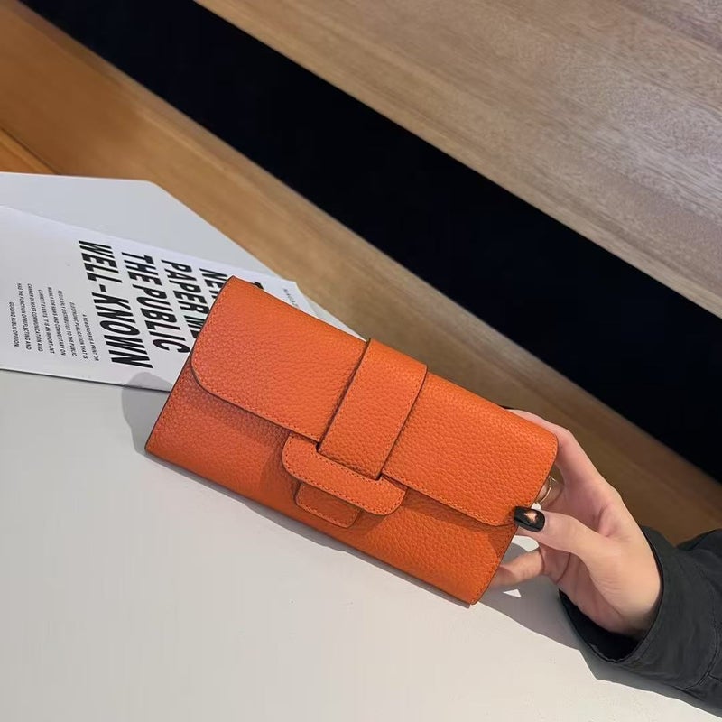 First-Layer Cowhide Flip-Top Korean Style Storage Wallet Small Fresh Multi-Card Slot Multi-Functional Wallet Cross-Body Mobile Phone Bag - Image 1