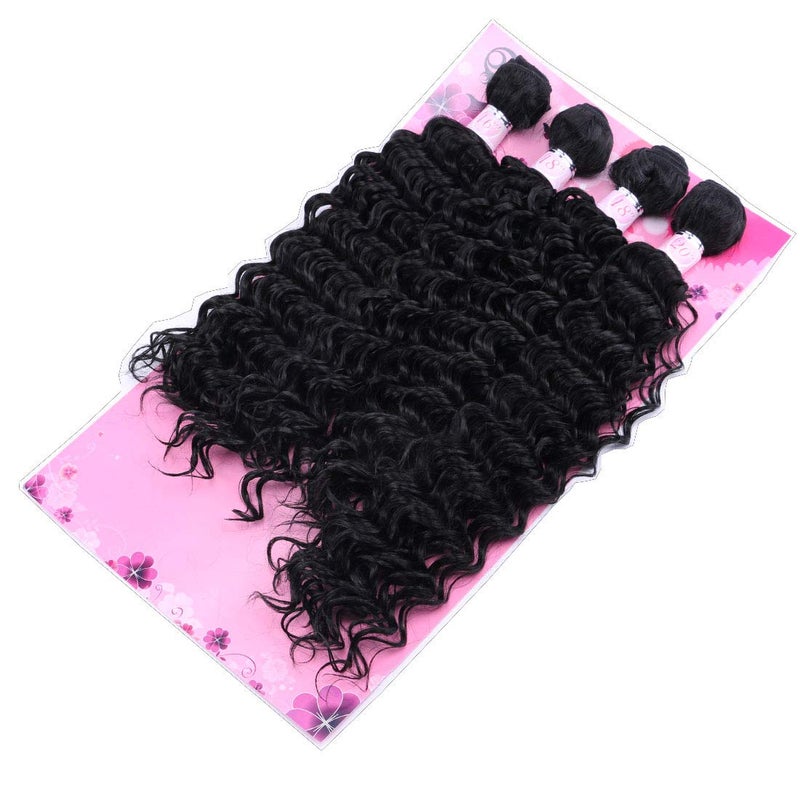 FRELYN Deep Wave Bundles Curly Synthetic Hair Weave Bundles Black Color 16 18 18 20 Inches 4 Pieces/Pack High Temperature Heat Resistant Soft and Natural - Image 3