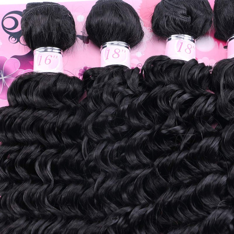 FRELYN Deep Wave Bundles Curly Synthetic Hair Weave Bundles Black Color 16 18 18 20 Inches 4 Pieces/Pack High Temperature Heat Resistant Soft and Natural - Image 4