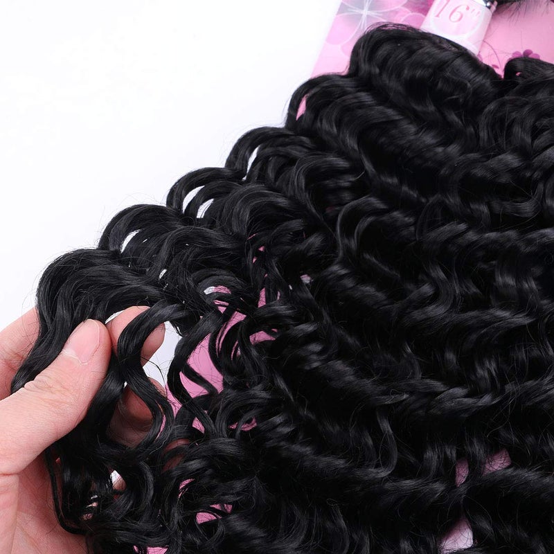 FRELYN Deep Wave Bundles Curly Synthetic Hair Weave Bundles Black Color 16 18 18 20 Inches 4 Pieces/Pack High Temperature Heat Resistant Soft and Natural - Image 5