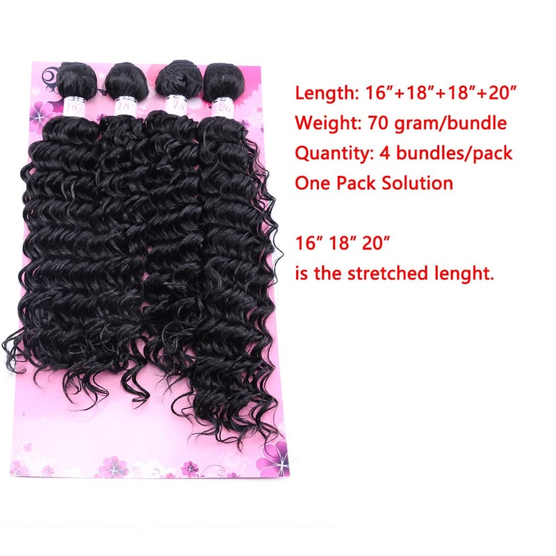 FRELYN Deep Wave Bundles Curly Synthetic Hair Weave Bundles Black Color 16 18 18 20 Inches 4 Pieces/Pack High Temperature Heat Resistant Soft and Natural - Image 2