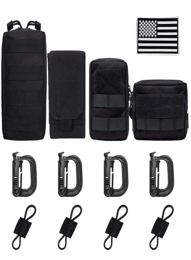 LUYEJKO 4 Pack Tactical Molle Pouches,Molle Backpack Attachments,Small Tactical Pouch for Backpack (Black) - Image 1