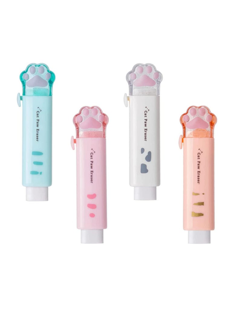 SUNSAR 4 Pcs Cute Erasers, Retractable Eraser Kawaii Cat Paw Erasers for Kids,Rubber Push-Pull Eraser for Students Writing,Drawing Aesthetic Erasers for School/Office Supplies(Pink/Blue/White/Orange)  - Image 1