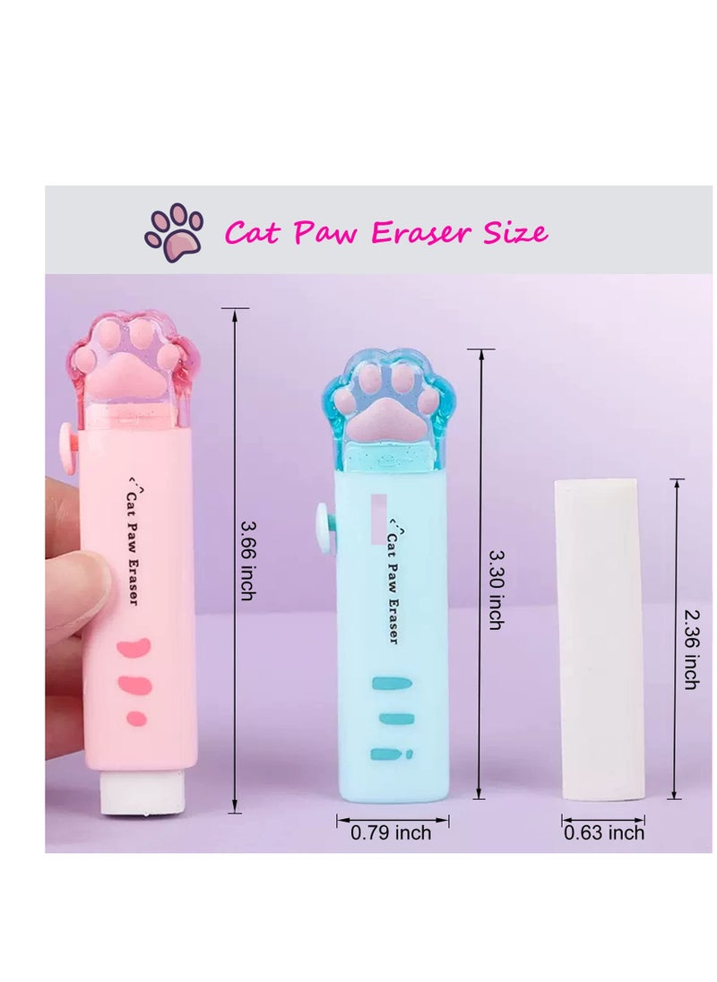 SUNSAR 4 Pcs Cute Erasers, Retractable Eraser Kawaii Cat Paw Erasers for Kids,Rubber Push-Pull Eraser for Students Writing,Drawing Aesthetic Erasers for School/Office Supplies(Pink/Blue/White/Orange)  - Image 2