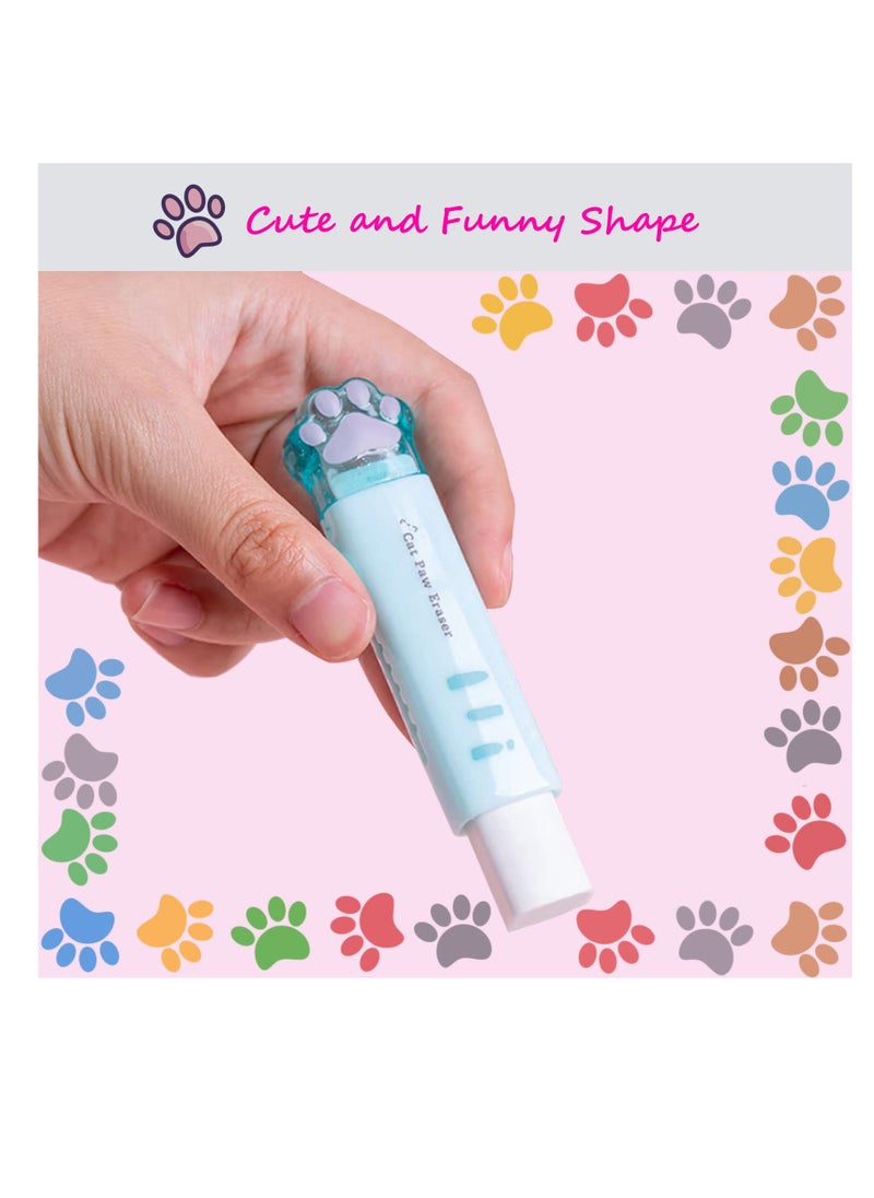 SUNSAR 4 Pcs Cute Erasers, Retractable Eraser Kawaii Cat Paw Erasers for Kids,Rubber Push-Pull Eraser for Students Writing,Drawing Aesthetic Erasers for School/Office Supplies(Pink/Blue/White/Orange)  - Image 3