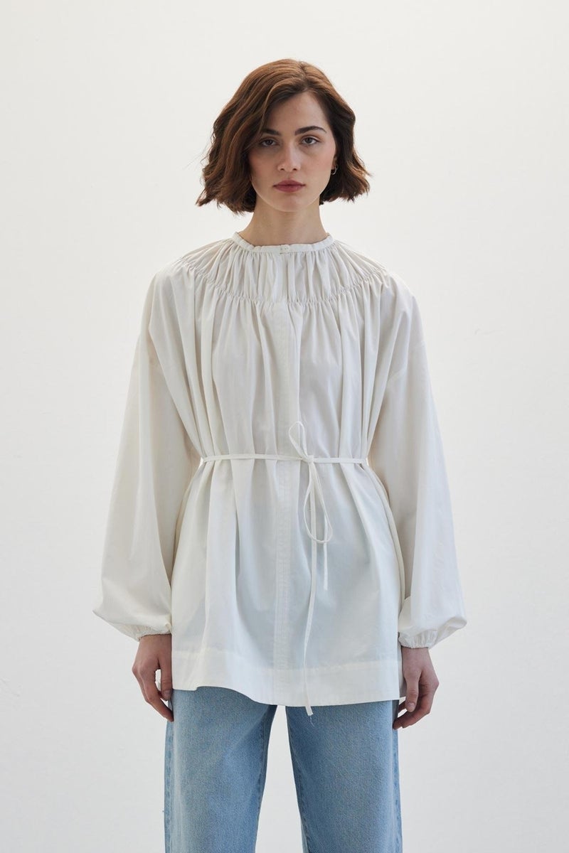 Manuka Collar Gathered Tunic Ecru  - Image 3