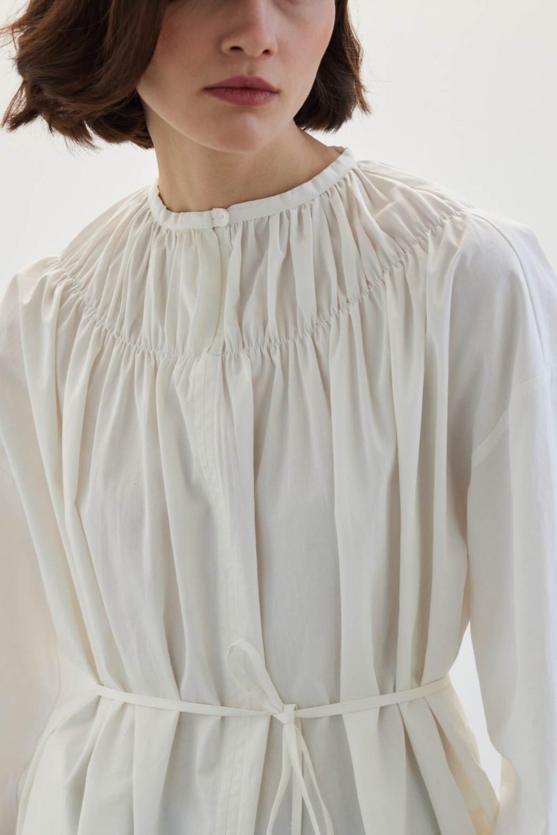 Manuka Collar Gathered Tunic Ecru  - Image 4