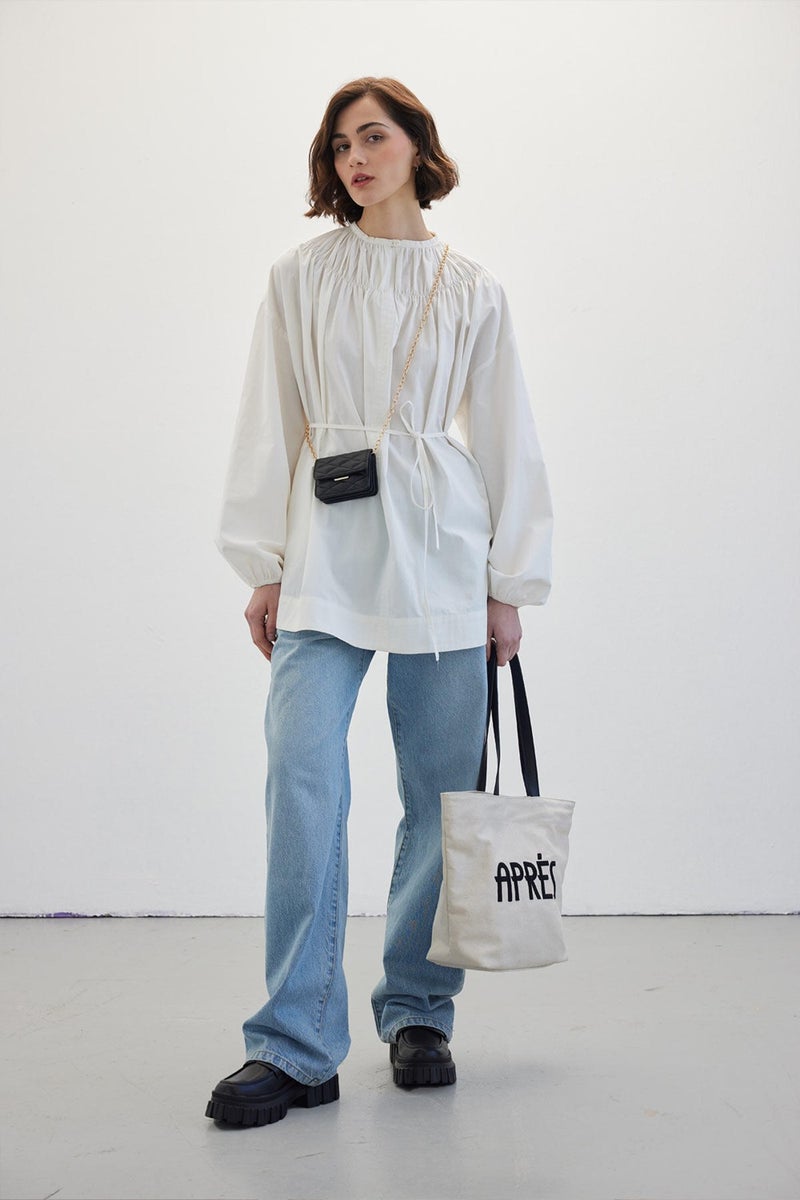 Manuka Collar Gathered Tunic Ecru  - Image 5
