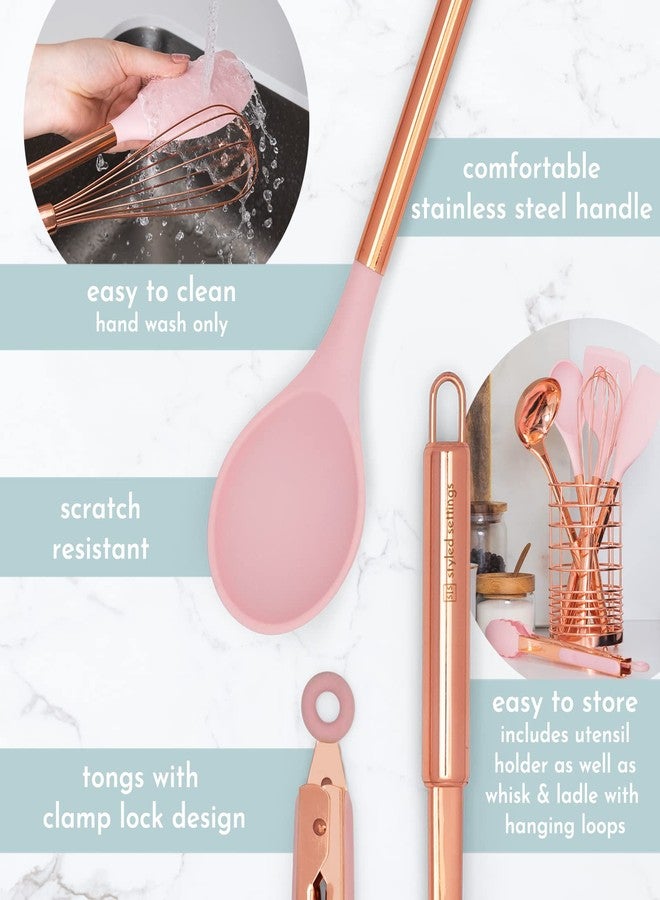 styled settings Copper and Pink Kitchen Utensils Set - 17-Piece Silicone Cooking Tools with Copper Utensil Holder and Pink Measuring Cups and Spoons for Baking and Everyday Cooking - Stylish Kitchen Accessories - Image 5