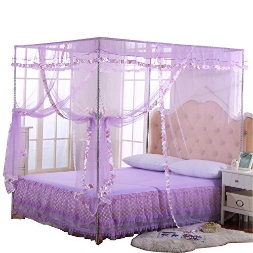 JQWUPUP Twin Canopy Bed Curtains - 4 Corner Canopy for Beds, Bed Canopy for Girls Adults, Bedroom Home Decor (Twin Size, Purple) - Image 1