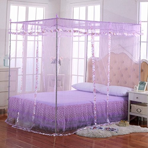 JQWUPUP Twin Canopy Bed Curtains - 4 Corner Canopy for Beds, Bed Canopy for Girls Adults, Bedroom Home Decor (Twin Size, Purple) - Image 2