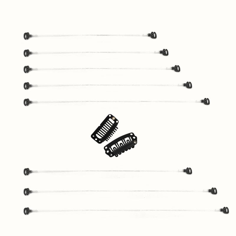 DOORES Black Invisible Elastic Wire for Wire Hair Extensions 3pcs 185cm 205cm 255cm Secret Adjustable Fish Line with 2 Stainless Steel Clips