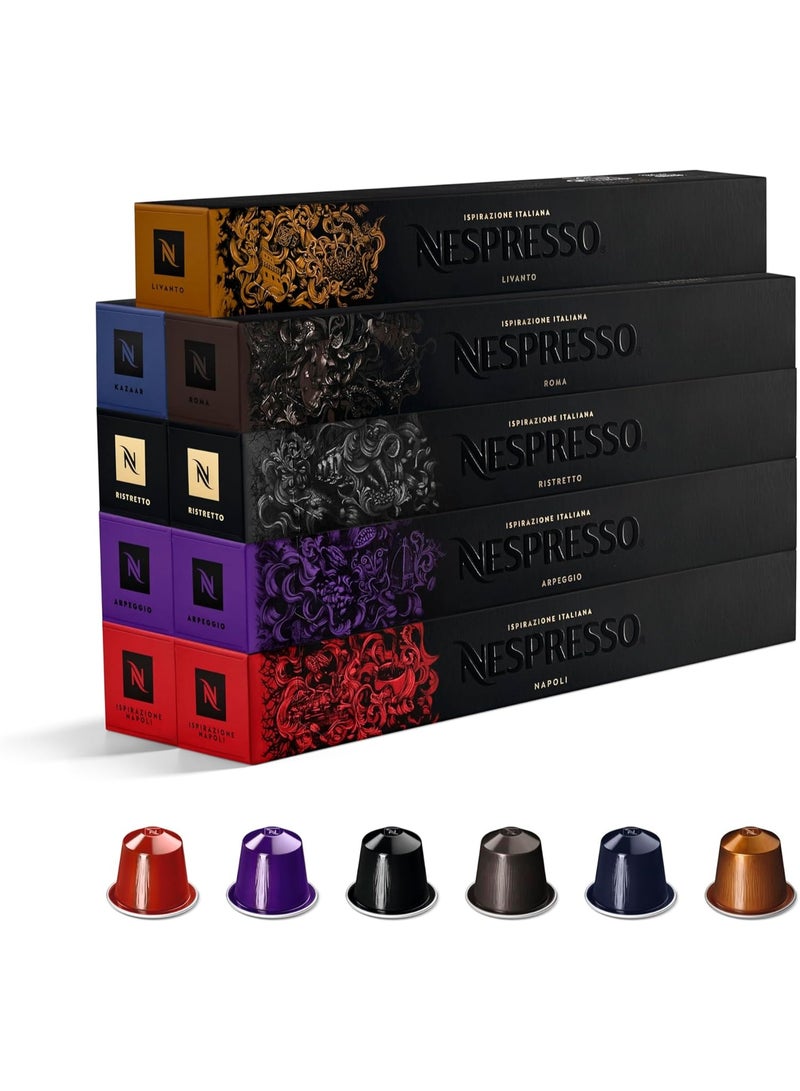 Nespresso Original Line Discovery Pack, 90 Capsules (9 Sleeves) – 6 Iconic Italian Blends | Napoli, Arpeggio, Ristretto, Roma, Kazaar & Livanto | Compatible with Nespresso Original Line Machines - Image 1