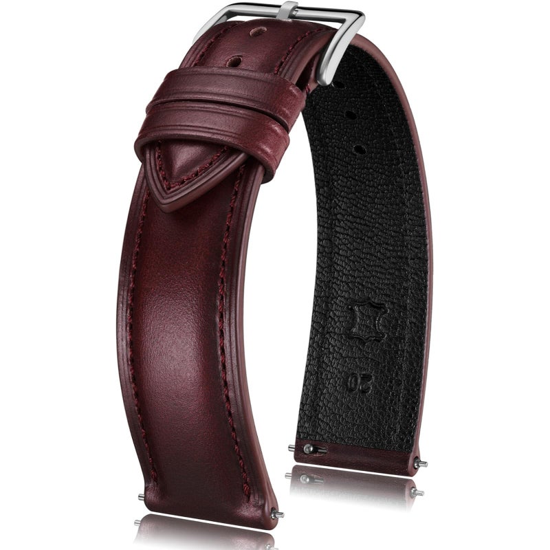 Getalia Luxurious leather Watch Band, Top Grain Genuine Leather Vintage Oil Wax, 18mm 19mm 20mm 21mm 22mm Quick Release Replacement Retro Straps for Men and Women, Thick & Soft (Wine Red Width:20mm) - Image 1