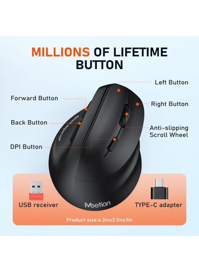 ميشين ماوس لاسلكي عمودي مريح BTM010R - قابل لإعادة الشحن بتقنية بلوتوث 5.2 + 3.0 ومنفذ USB-A ثنائي الوضع لأجهزة Mac وWindows وAndroid وiPad - Image 5