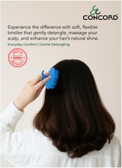 CONCORD CONCORD - Korea Round Hair Brush (Blue), Scalp Massage and Hair Care Brush for Daily Use, Smooth and Flexible, Made in KOREA, LIMITED TIME OFFER - Pack of 2 (1 color as shown + 1 with Random color)  - Image 3