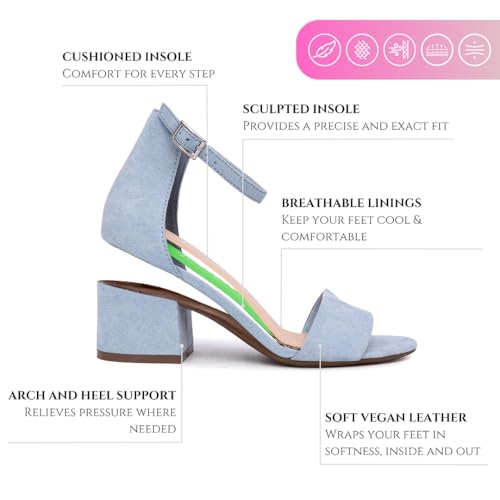 Sugar Women's Low Block Heel Two-Piece Dress Shoe - Ankle Strap Pump Sandal for Ladies,Noelle-Baby Blue-9 - Image 2