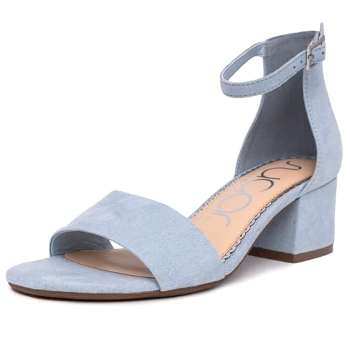 Sugar Women's Low Block Heel Two-Piece Dress Shoe - Ankle Strap Pump Sandal for Ladies,Noelle-Baby Blue-9 - Image 1