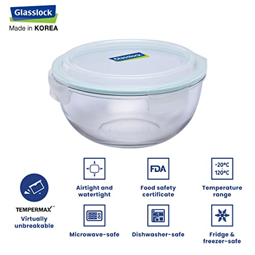 Glasslock Korea Tempered Glass Bowl with Lid 2000ml - Big Mixing Bowl Glass with Lid - Ideal for Serving and Preparing - Dishwasher/Fridge/Freezer/Microwave Safe Glass Bowls for Kitchen - Image 3