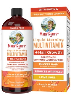 MaryRuth's Liquid Multivitamin + Lustriva® Hair Growth | Biotin 10000mcg | Vitamin D | B Vitamins | Clinically Tested for Thicker Hair, Wrinkles, Fine Lines, Skin Care | Ages 18+ | 30 Fl Oz