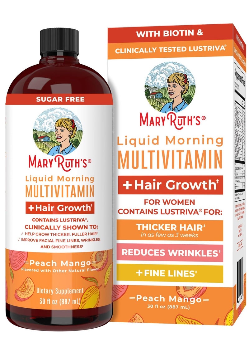 MaryRuth Organics - MaryRuth's Liquid Multivitamin + Lustriva® Hair Growth | Biotin 10000mcg | Vitamin D | B Vitamins | Clinically Tested for Thicker Hair, Wrinkles, Fine Lines, Skin Care | Ages 18+ | 30 Fl Oz - Image 1