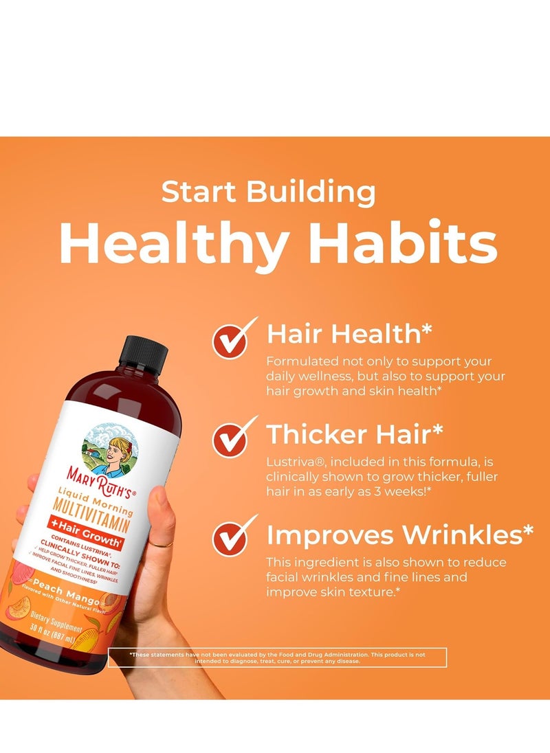 MaryRuth Organics - MaryRuth's Liquid Multivitamin + Lustriva® Hair Growth | Biotin 10000mcg | Vitamin D | B Vitamins | Clinically Tested for Thicker Hair, Wrinkles, Fine Lines, Skin Care | Ages 18+ | 30 Fl Oz - Image 1