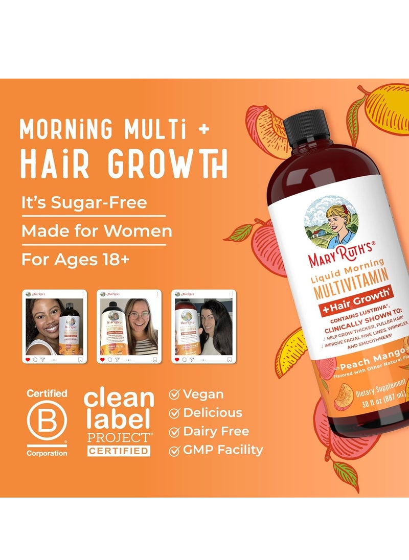 MaryRuth Organics - MaryRuth's Liquid Multivitamin + Lustriva® Hair Growth | Biotin 10000mcg | Vitamin D | B Vitamins | Clinically Tested for Thicker Hair, Wrinkles, Fine Lines, Skin Care | Ages 18+ | 30 Fl Oz - Image 1