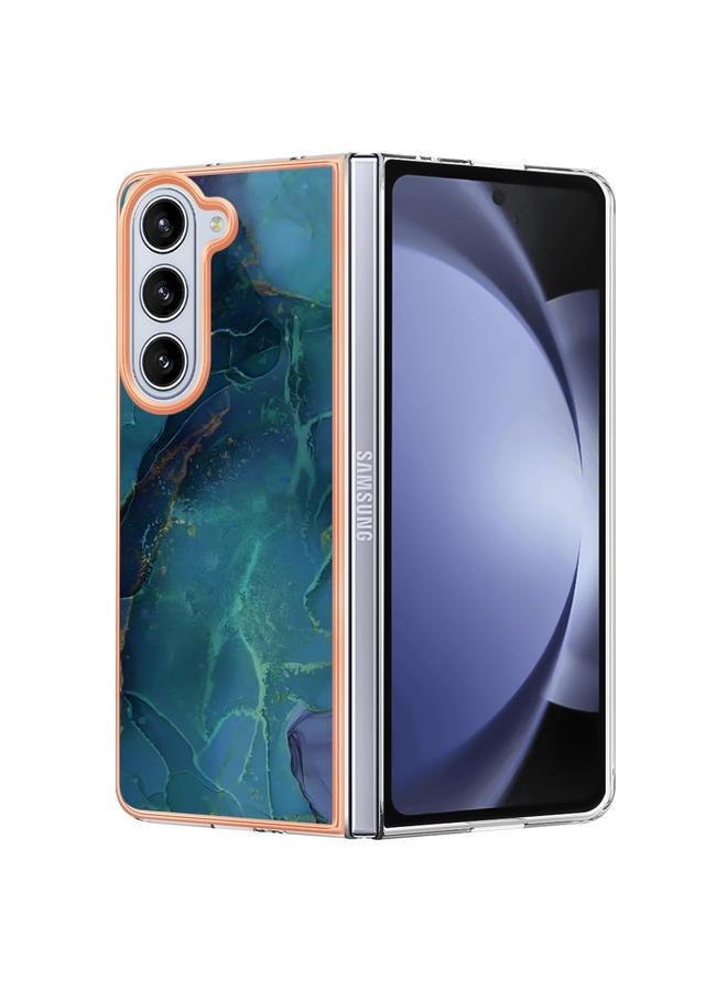 جرين تايجر حافظة هاتف IMD مزدوجة الجوانب من الرخام المطلي بالكهرباء لهاتف Samsung Galaxy Z Fold5 (أخضر 017)
