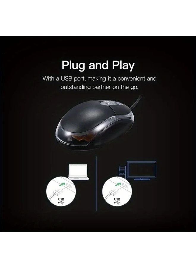 Black USB Wired Optical Mouse 3 Buttons 1000 DPI For Home Office Laptop Desktop - Image 2