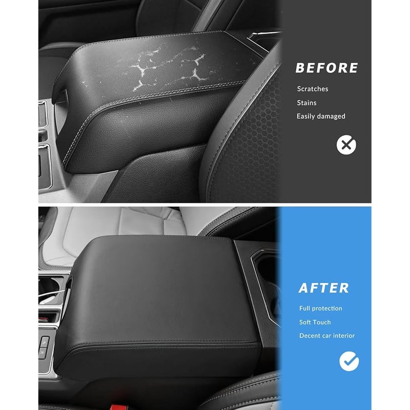 INTGET Center Console Cover for Ford F150 Accessories 2015-2020 2016 2017 2018 2019 Car Middle Lid Seat Armrest Cover Protector Elbow Cushion Pad (Black Stitches, 2015-2020) - Image 2
