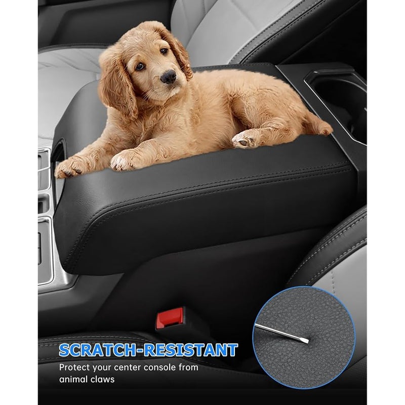 INTGET Center Console Cover for Ford F150 Accessories 2015-2020 2016 2017 2018 2019 Car Middle Lid Seat Armrest Cover Protector Elbow Cushion Pad (Black Stitches, 2015-2020) - Image 5