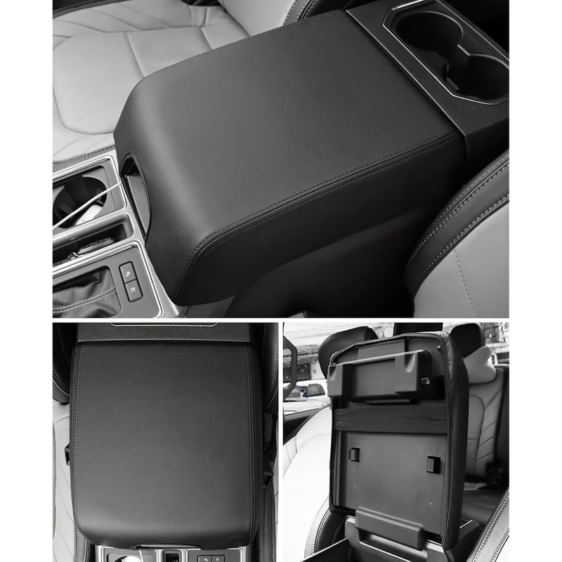 INTGET Center Console Cover for Ford F150 Accessories 2015-2020 2016 2017 2018 2019 Car Middle Lid Seat Armrest Cover Protector Elbow Cushion Pad (Black Stitches, 2015-2020) - Image 3