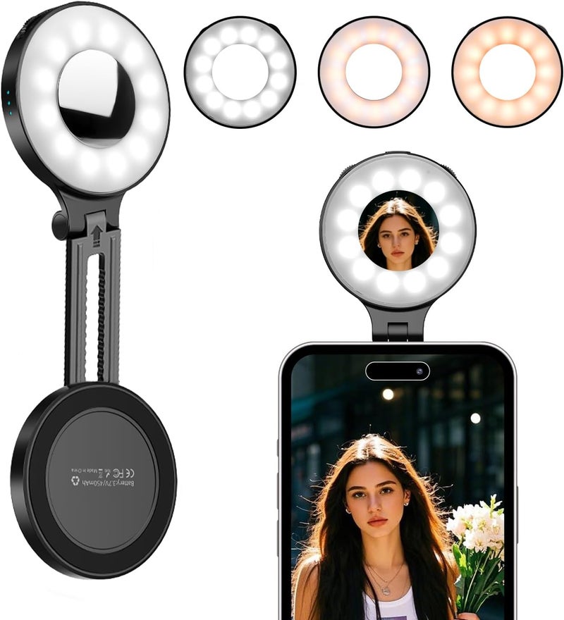 Flymile Magnetic Selfie Light for iPhone, LED Fill Ring Light for MagSafe with Adjustable, Compatible with Smartphone, for Selfies/Photography/TikTok/Video Conference, Portable & Rechargeable, Black - Image 1