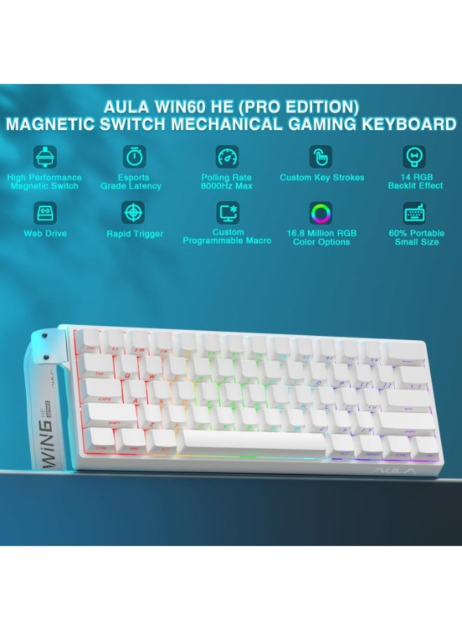 AULA Aula WIN60 HE Max - 60% Mechanical Gaming Keyboard Wired, Hall Effect Magnetic Switch Hot Swappable, Adjustable Actuation RT Mode, 8000 Hz Polling Rate, RGB Keyboard 60 Percent Compact Design for PC (Wing Chun Magnetic Axis)  - Image 2