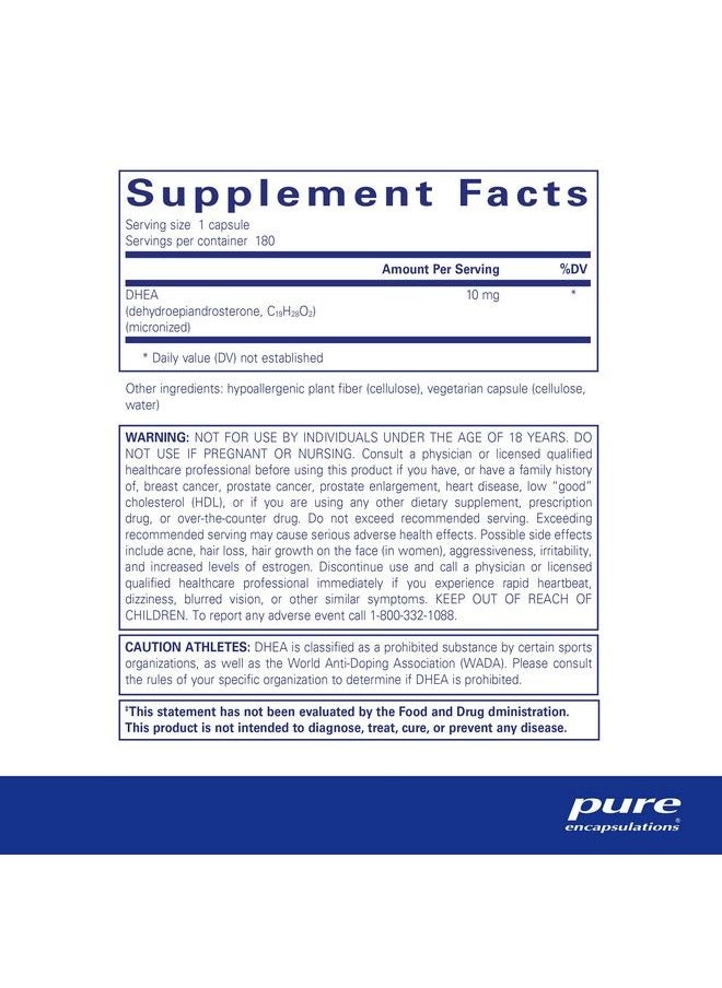 Pure Encapsulations - Dhea 10 Mg ; Supplement For Immune Support And Hormone Balance* ; 180 Capsules - Image 1